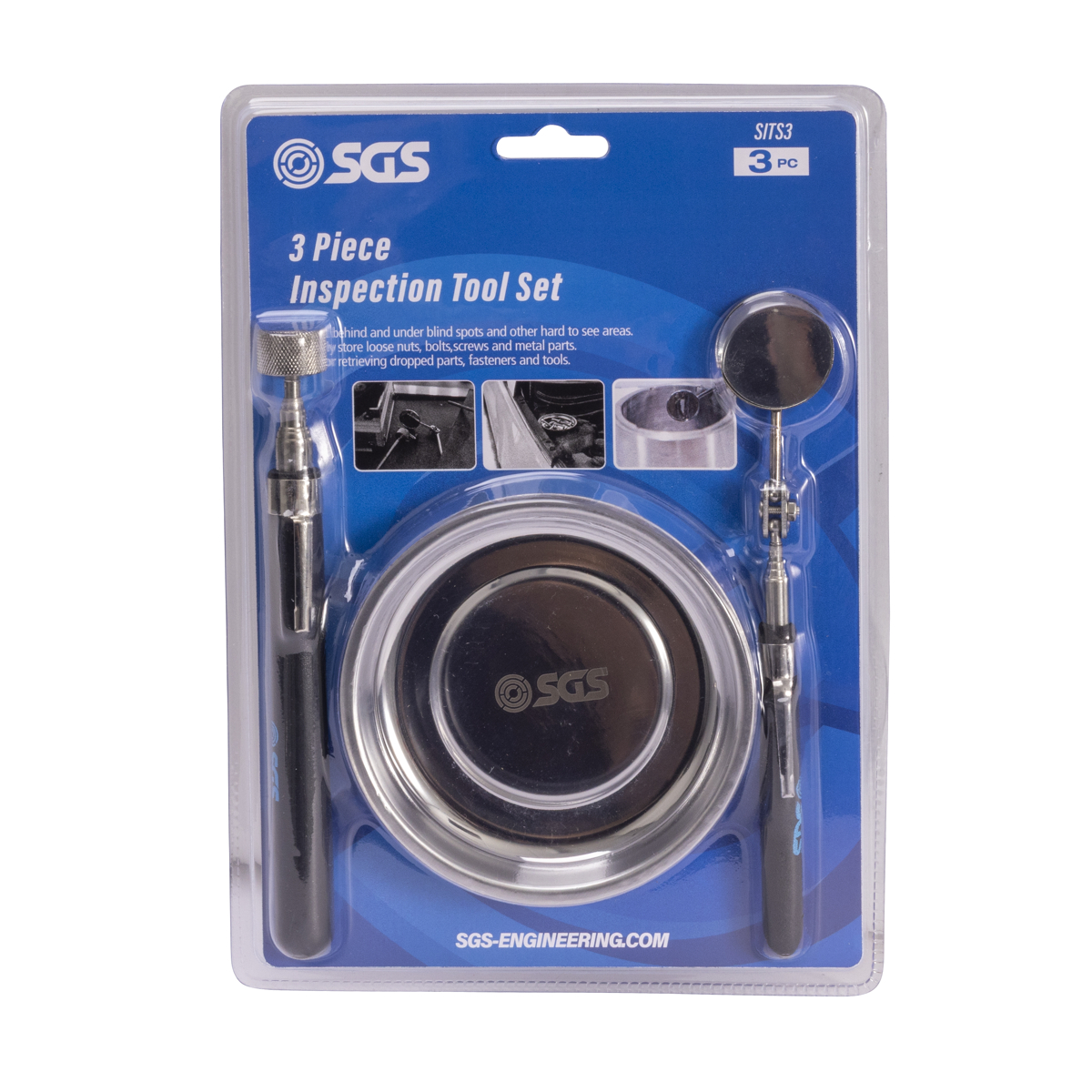 SGS 3pc Inspection Tool Set | Telescopic Mirror Wand and Magnetic Tray